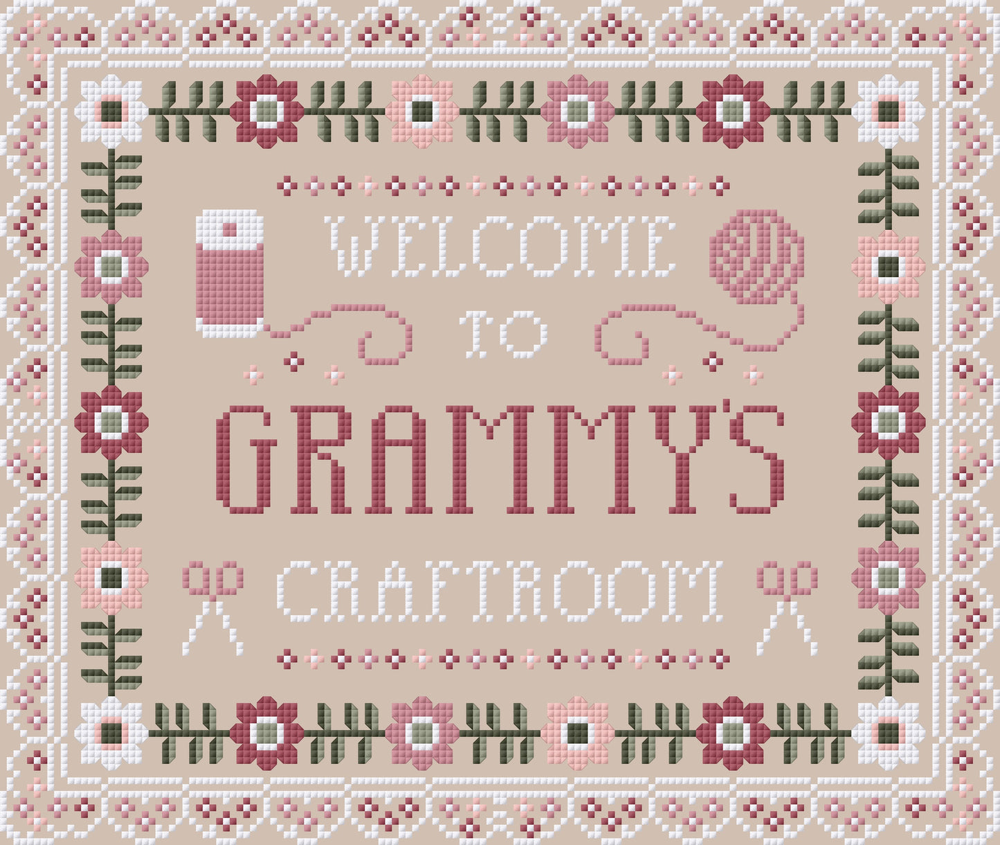 Custom Craft-room Sign Cross Stitch Pattern