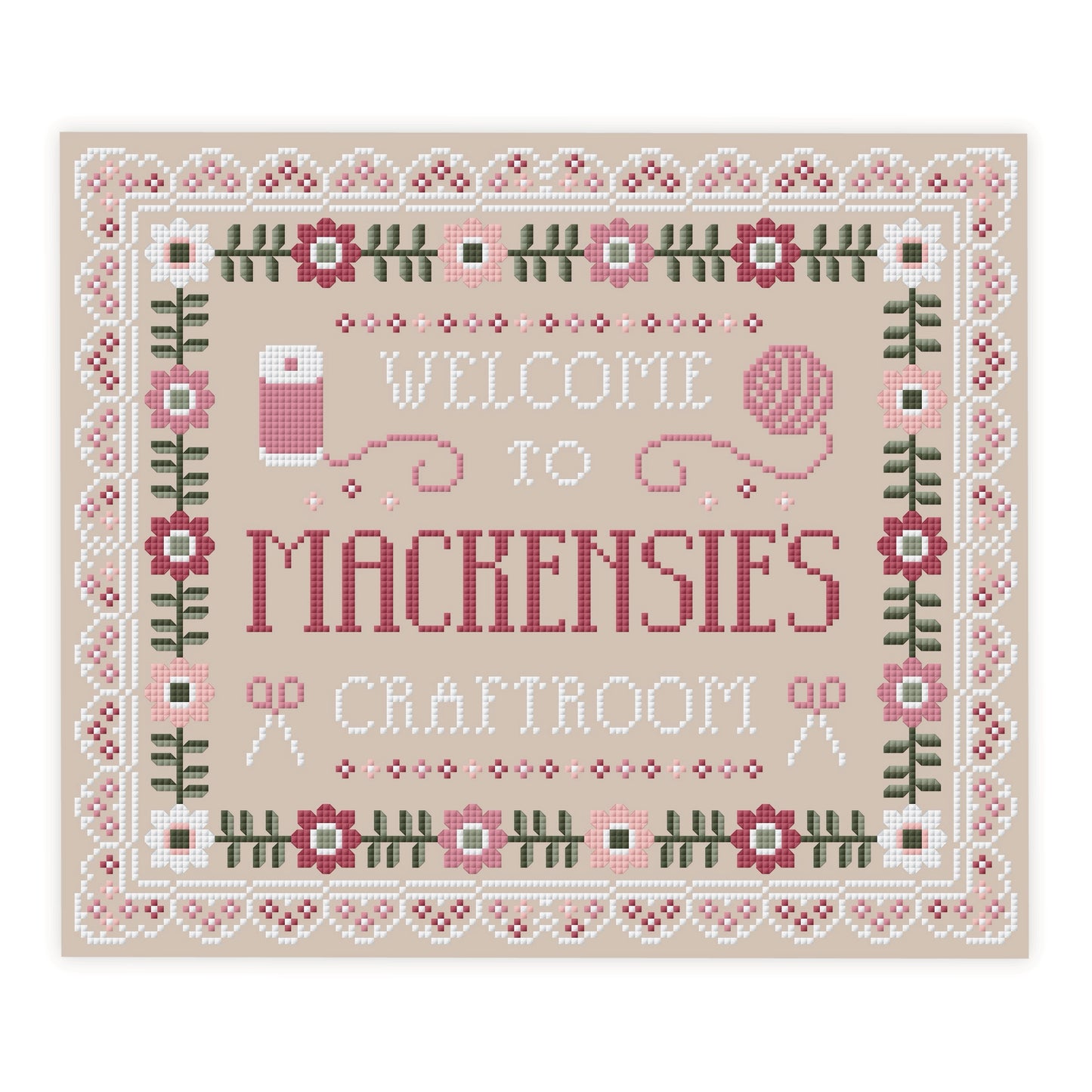 Custom Craft-room Sign Cross Stitch Pattern