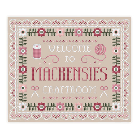 Custom Craft-room Sign Cross Stitch Pattern