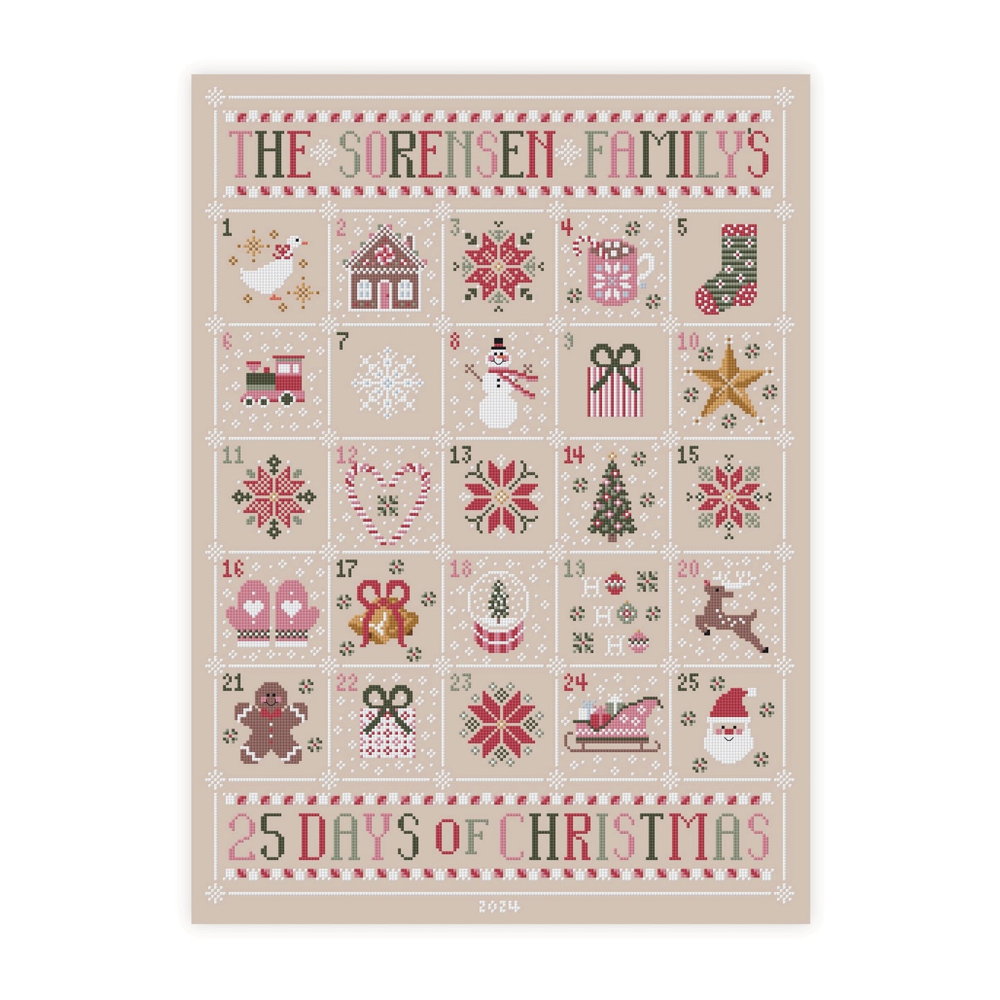 Custom Christmas Advent Calendar Cross Stitch Pattern