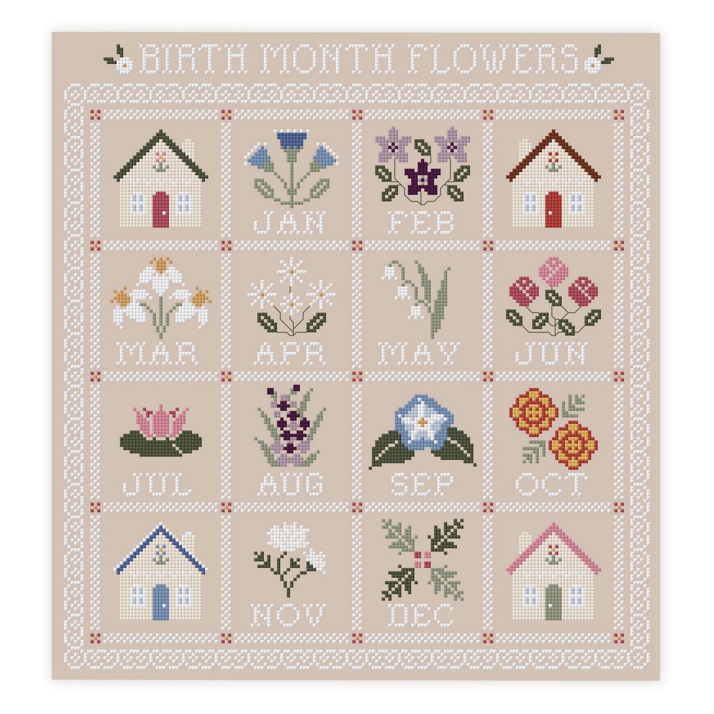 Birth Month Flowers Cross Stitch Pattern