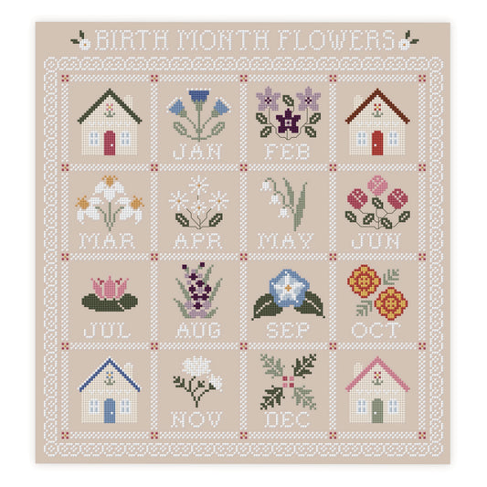 Birth Month Flowers Cross Stitch Pattern