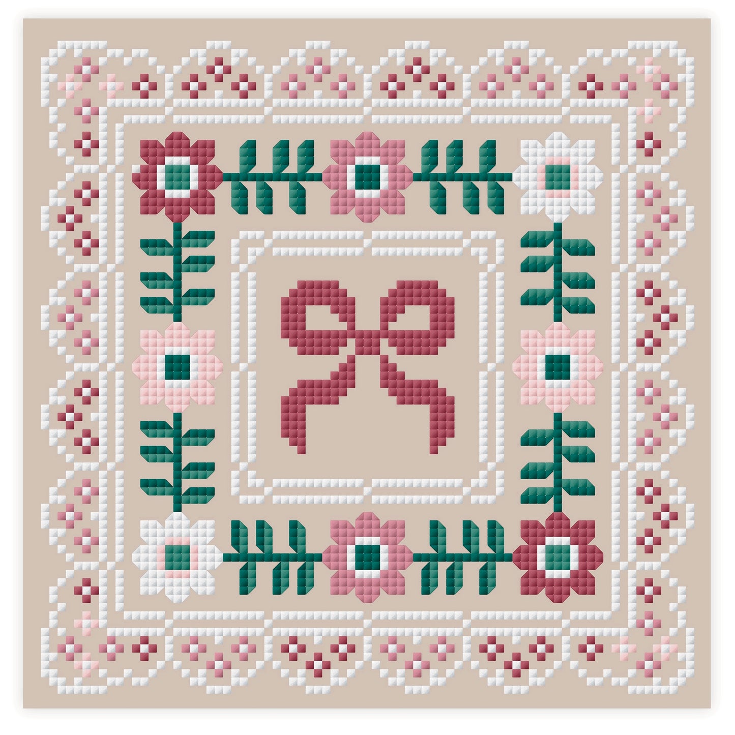 Floral Bow Cross Stitch Pattern