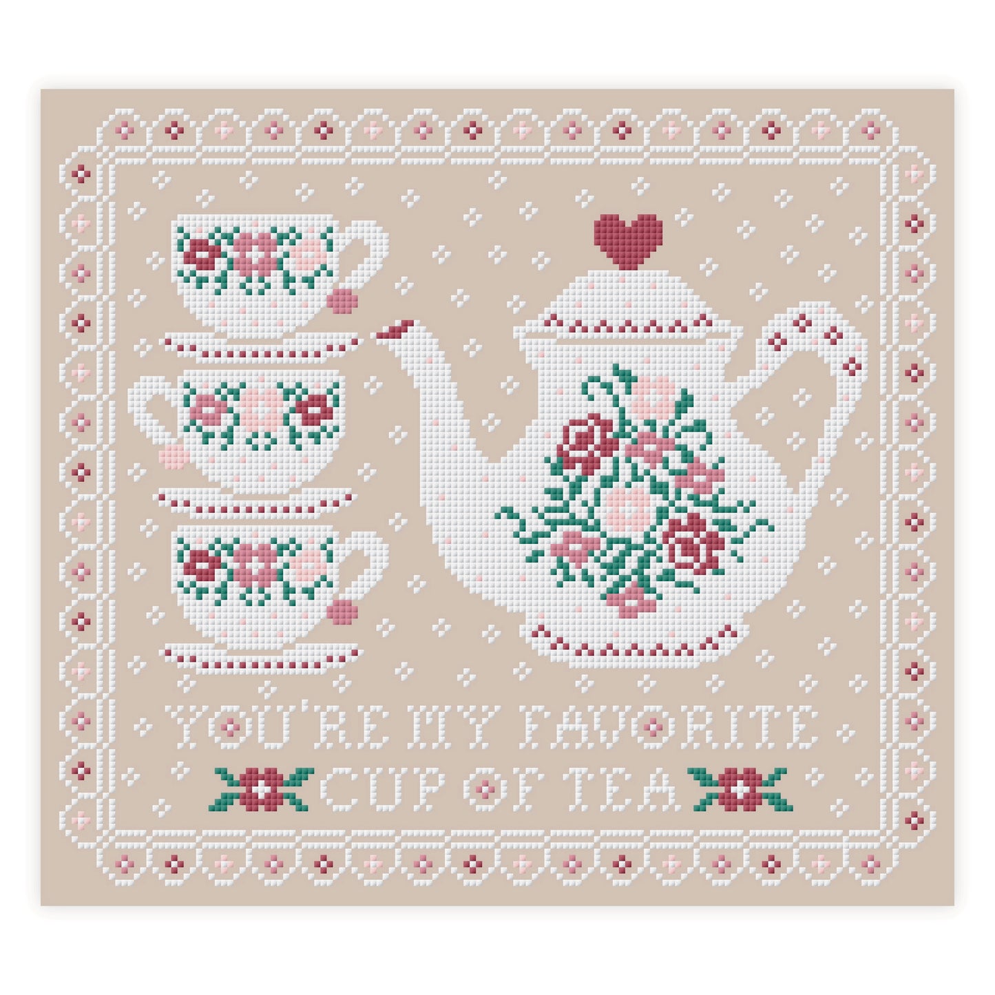 Favorite Cup Of Tea Cross Stitch Pattern