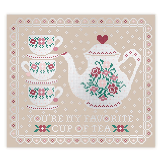 Favorite Cup Of Tea Cross Stitch Pattern