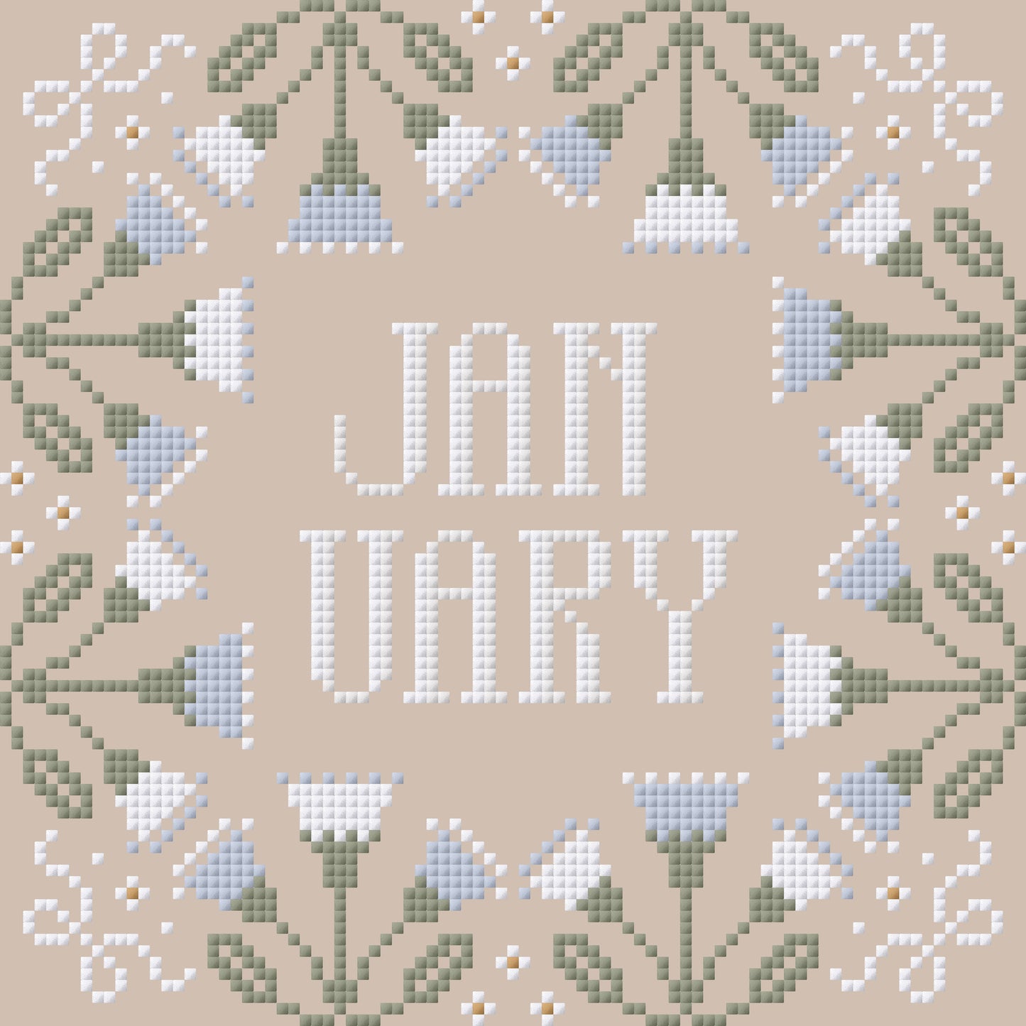 January Carnation Birth Month Flower Cross Stitch Pattern